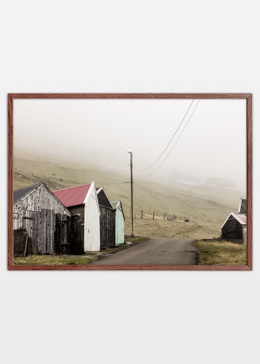 Plakat af hytter på Færøerne